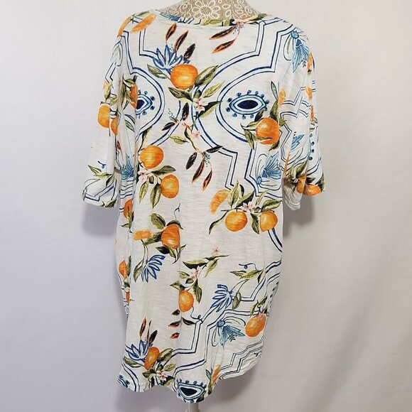 Chico's Women's Size 3/16 Tropical Print Short Sleeve Notched Neck Cotton Tee - Picture 12 of 16